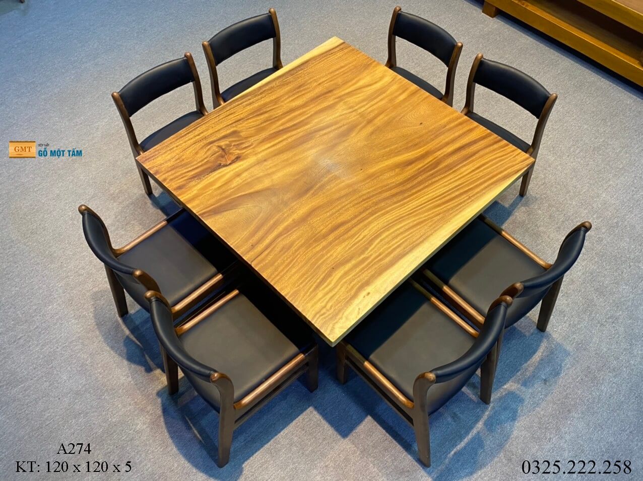 Bàn Ăn Gỗ Me Tây, Bàn Cafe Gỗ Me Tây, Bàn Gỗ Me Tây Nguyên Tấm Dài 1,2m Rộng 1,2m Dày 5cm