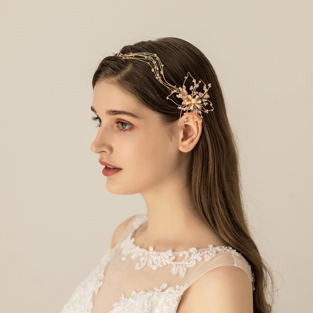 Fashion Beaded Flower Headband Gold  Bride Hair Band Christmas Headpiece