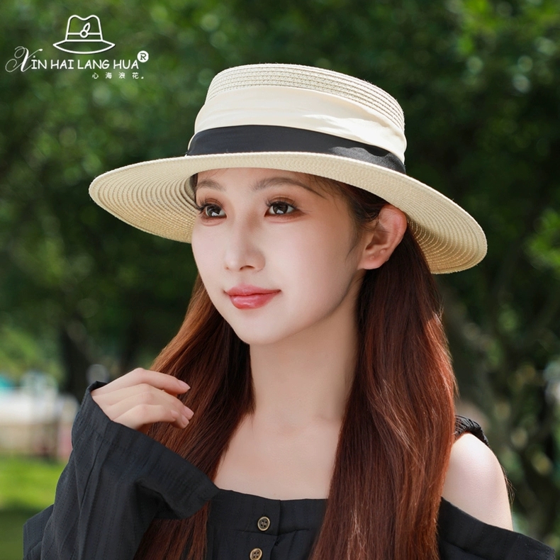 Nón vành nhỏ fedora chất liệu cói mũ rộng vành đi biển phối đai đen trắng thời trang Hàn Quốc Chất liệu cói thoáng mát Kích thước vành rộng 5cm