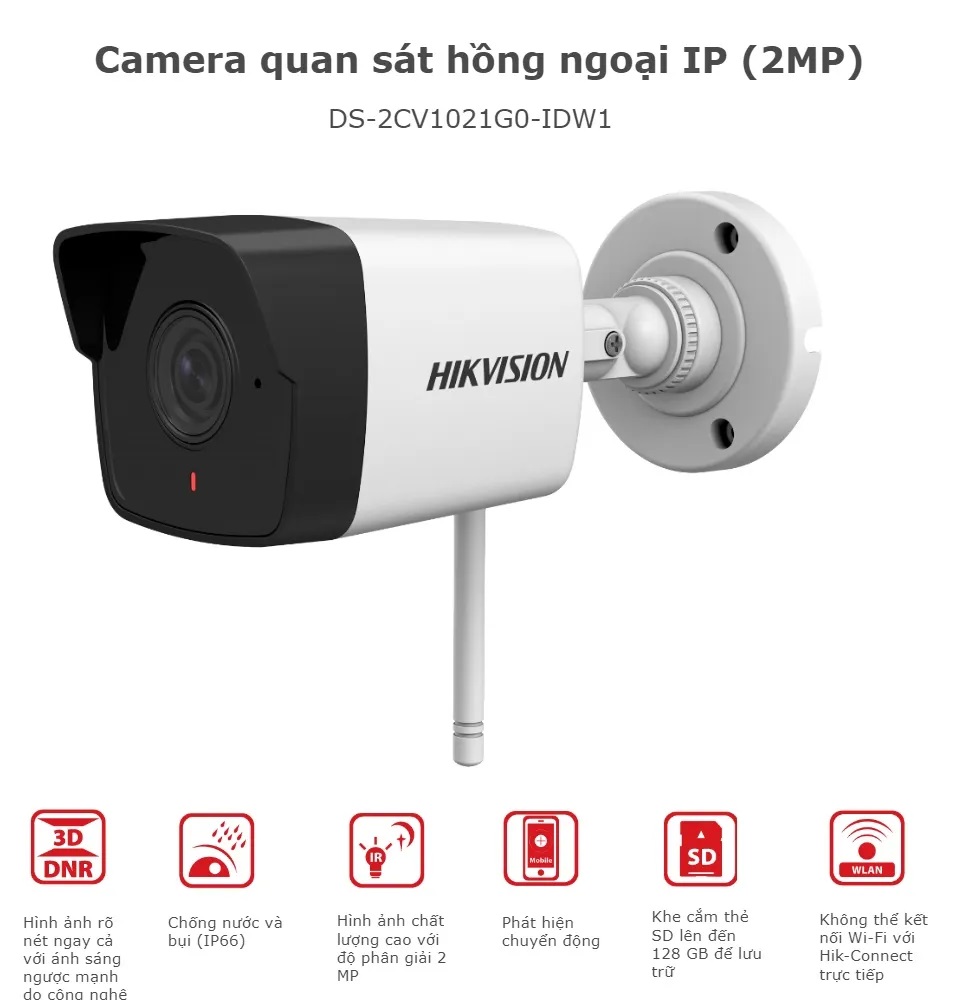 Camera IP Wifi Ngoài Trời HIKVISION DS-2CV1021G0-IDW 2MP Chống Nước - Hàng Chính Hãng