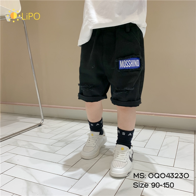 Quần lửng mosshind cho bé trai vải jean cao cấp, Quần short đùi cho bé trai xịn size 12-37kg, Quần ngố cho bé - OQ043