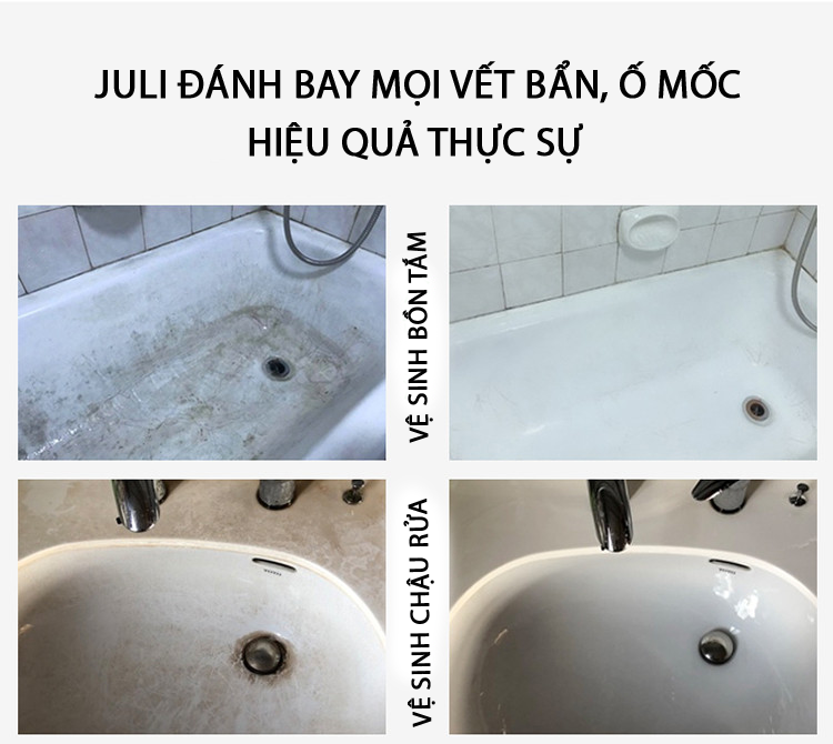 Tẩy cặn canxi nhà tắm JULI Plus tẩy rửa sạch nhà vệ sinh cặn bám trên vòi sen inox, vách kính, bồn sứ, gạch mem, gương soi, chậu rửa. Chai 500ml