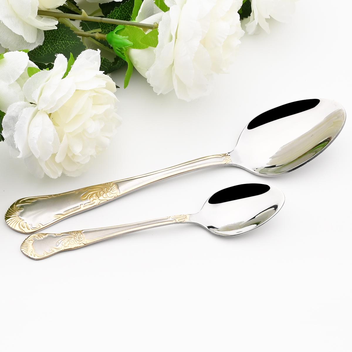 6 Người Vàng Vintage Bộ Dao Kéo Inox 18/10 Bộ Đồ Ăn Bộ Dao Muỗng Nĩa Muỗng Trà Chén Ăn Kiềng Bạc Bếp Phẳng Bằng