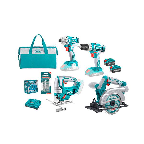 BỘ COMBO 4 MÁY GỒM CƯA ĐĨA TRÒN TSLI1401, CƯA LỌNG TJSLI8501, SIẾT VÍT TIRLI2002 VÀ KHOAN TDLI20024 DÙNG PIN 20V 45NM TOTAL TCKLI2010 - HÀNG CHÍNH HÃNG