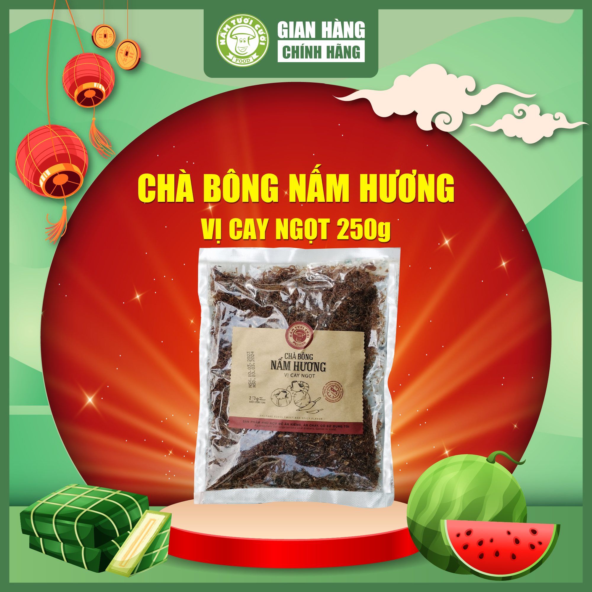 Chà Bông Nấm Hương Chay Vị Sả Tỏi Nấm Tươi Cười (Túi 250g)