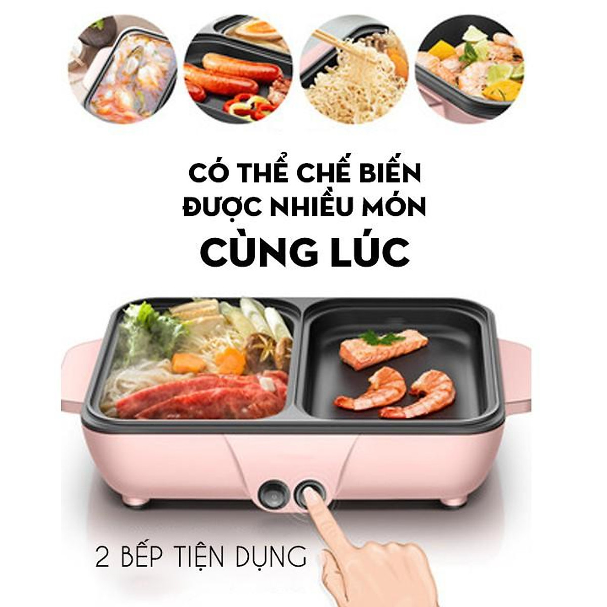 Bếp Điện Lẩu Nướng Đa Năng 2 Trong 1 - Nồi Chống Dính Cao Cấp - Hàng Chính Hãng MINIIN