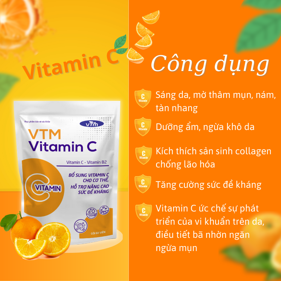 Viên uống Feelex VTM Vitamin C bổ sung vitamin C, sáng da, mờ thâm, tăng cường đề kháng - gói 60 viên