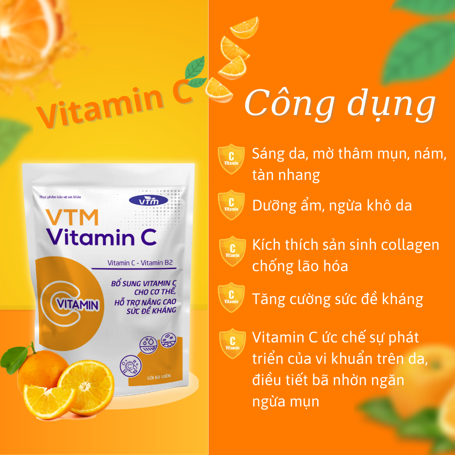 Viên uống Feelex VTM Vitamin C bổ sung vitamin C, sáng da, mờ thâm, tăng cường đề kháng - gói 60 viên(30 ngày)