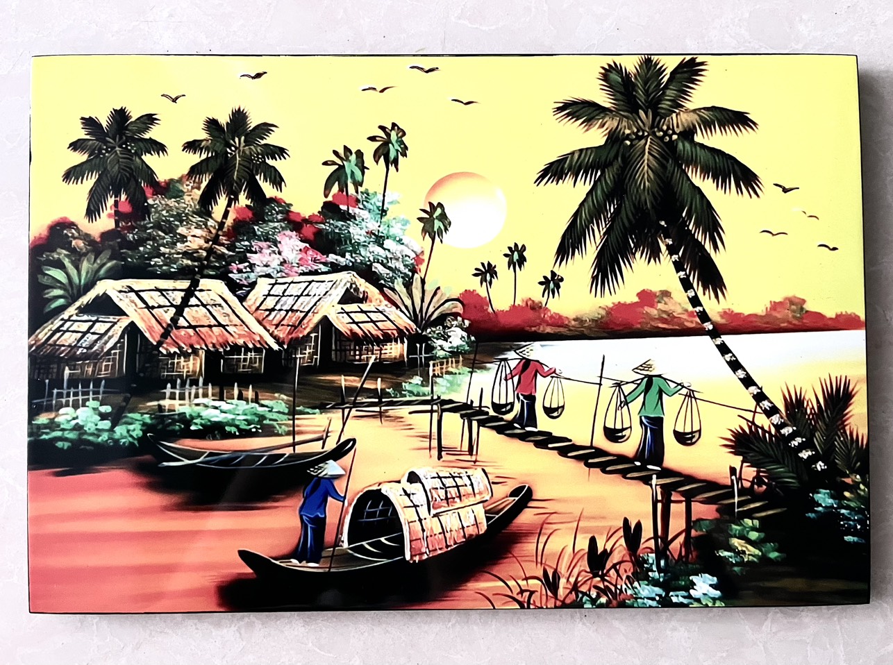 Tranh sơn mài - ĐỒNG QUÊ VIỆT NAM - Hàng xuất khẩu size 20x30 cm