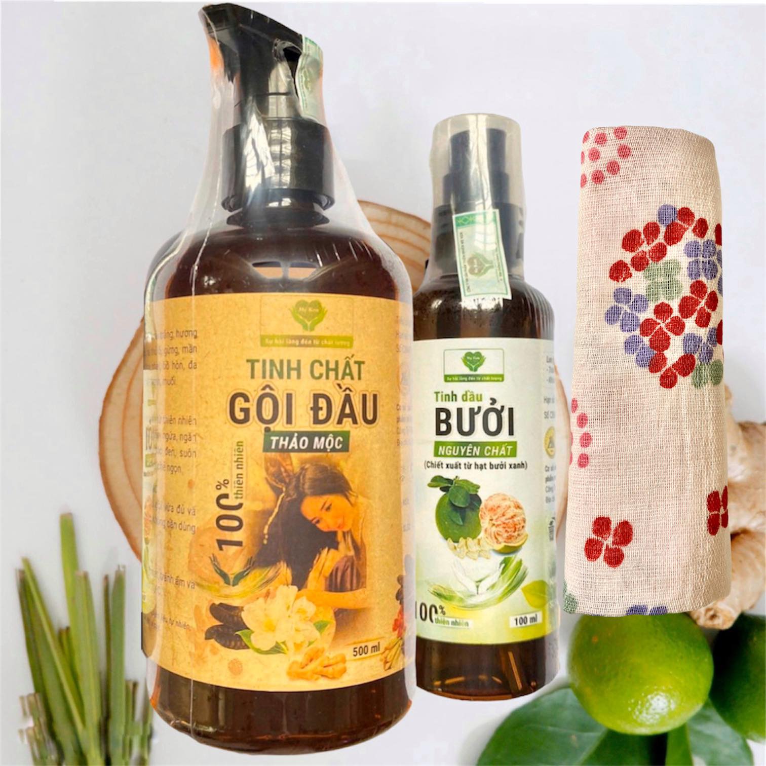 Combo Dầu Gội Thảo Mộc MẸ KEN 500ml &amp; Tinh Dầu Bưởi Nguyên Chất MẸ KEN 100ml kích thích mọc tóc, ngăn ngừa gãy rụng, giảm nấm ngứa - tặng kèm 1 khăn tắm