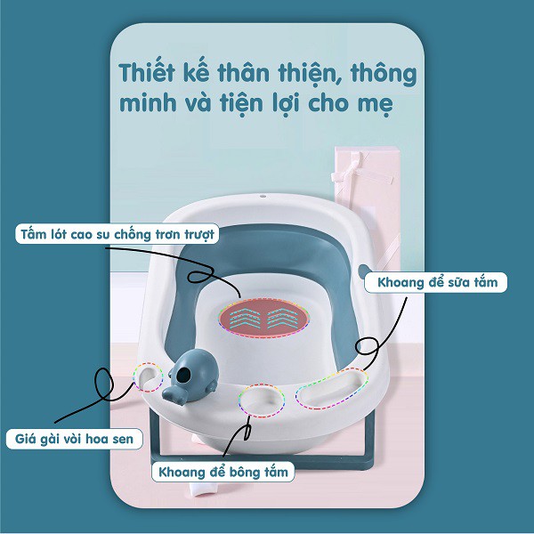 Thau tắm/Chậu tắm gấp gọn 9BABY size lớn, tiện dụng kèm phao cho bé yêu 9BABY - hàng chính hãng