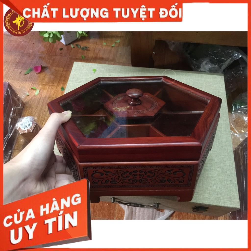 Khay bánh kẹo lục giác mặt kính sang trọng - GỖ HƯƠNG CAO CẤP