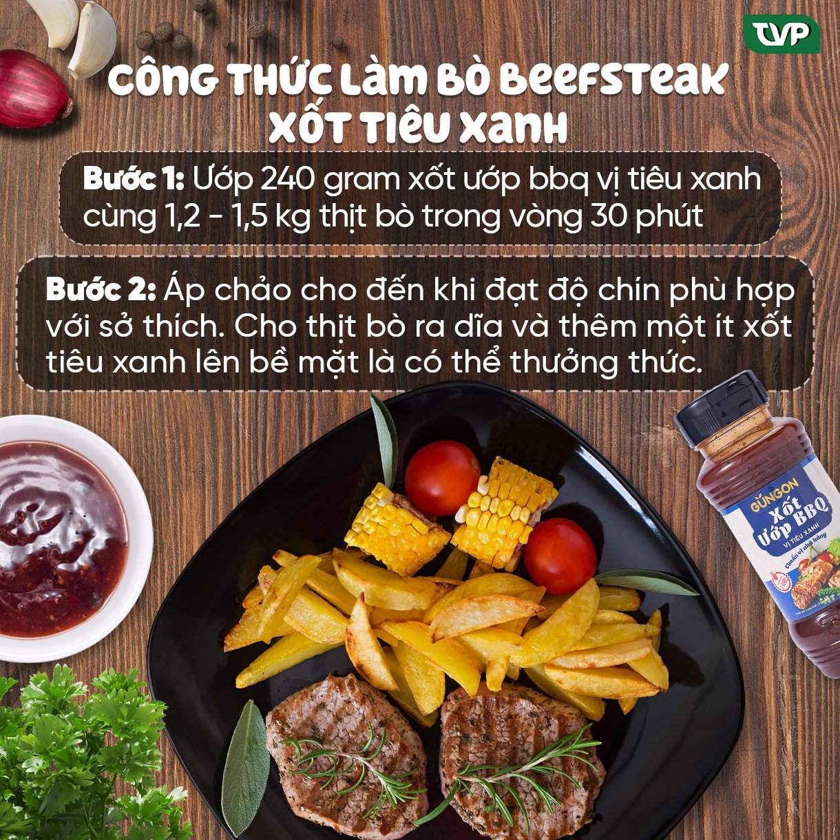 Xốt ướp thịt bbq vị tiêu xanh Gungon ướp thịt bò hoặc chấm trực tiếp chai 100g