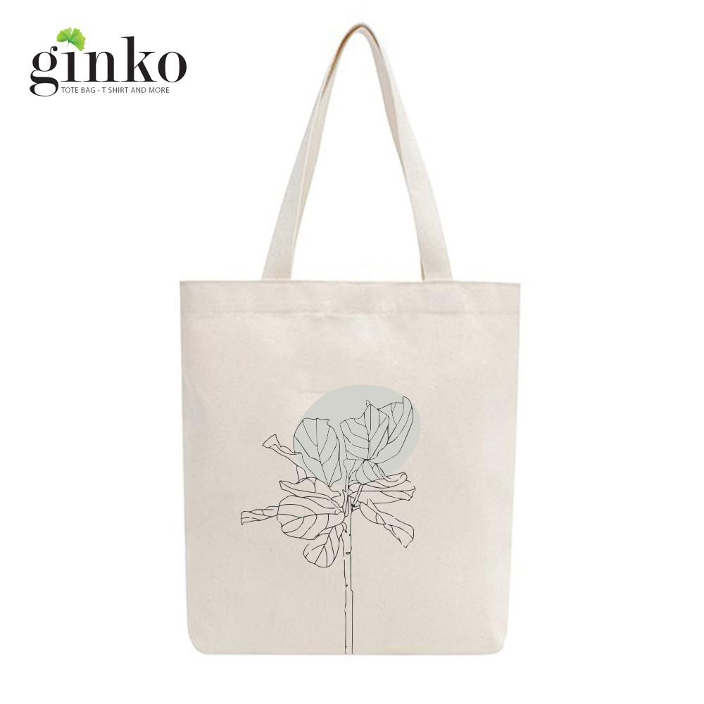 Túi Tote Vải Mộc Ginko kiểu basic có dây kéo khóa miệng túi đựng vừa laptop 14 inch và nhiều đồ dùng In Hình Minimalism Art M39