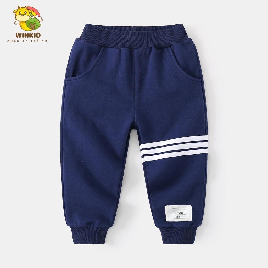Quần nỉ cho bé WELLKIDS, quần dài thu đông chất nỉ dày họa tiết kẻ sọc thể thao - WK013