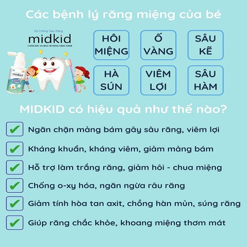 Xịt chống sâu răng Midkid, chăm sóc và bảo vệ răng cho bé từ 1 tuổi (30ml)