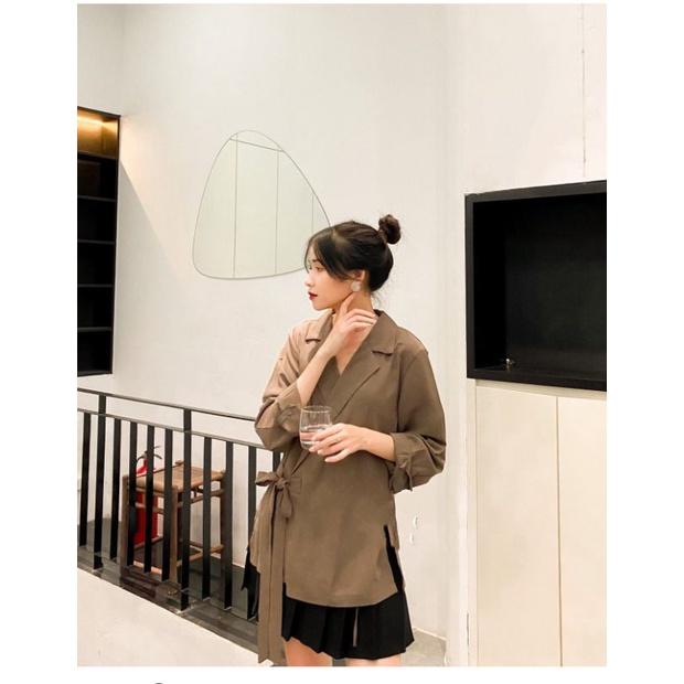 SET ÁO VEST BUỘC VÀ CHÂN VÁY XẾP LI