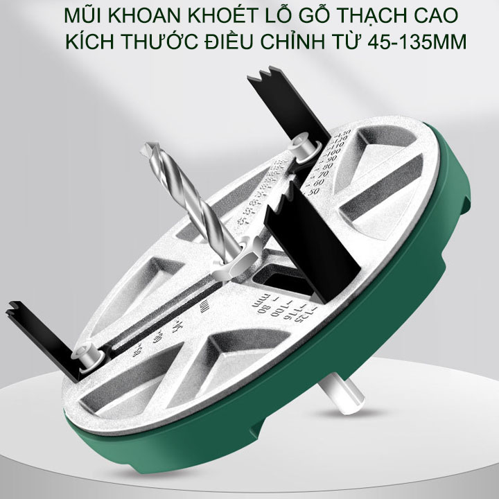 Mũi khoan khoét lỗ gỗ, thạch cao đa năng có điều chỉnh độ lớn 45-130mm