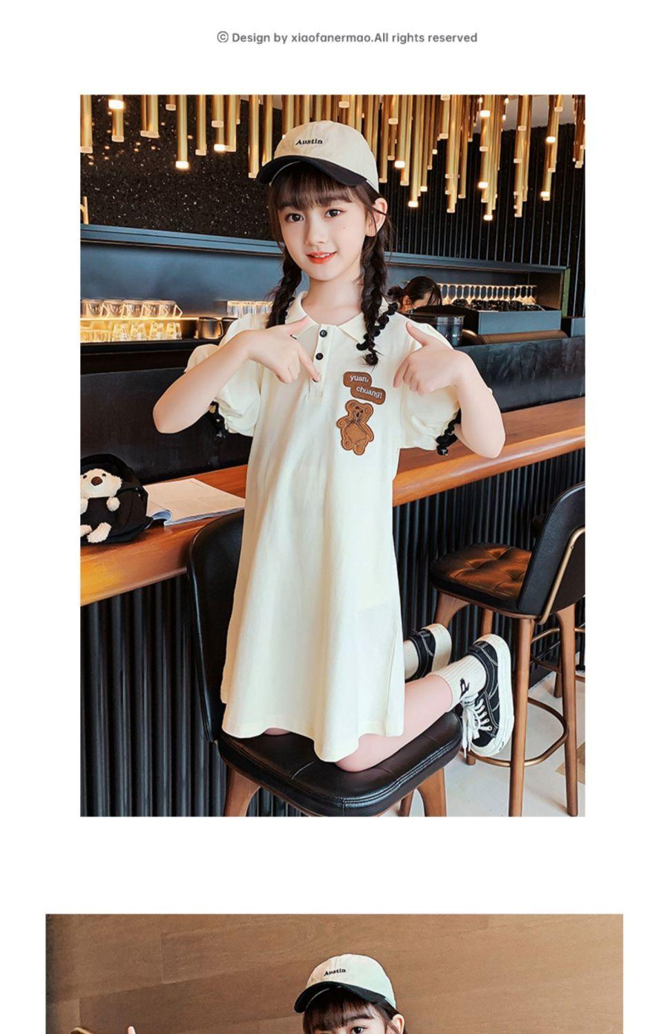 CHENGRUI Cô gái ăn mặc mùa hè váy tây thời trang trẻ em váy mùa hè cô gái nhỏ váy trung bình cô gái lớn polo váy lưới đỏ