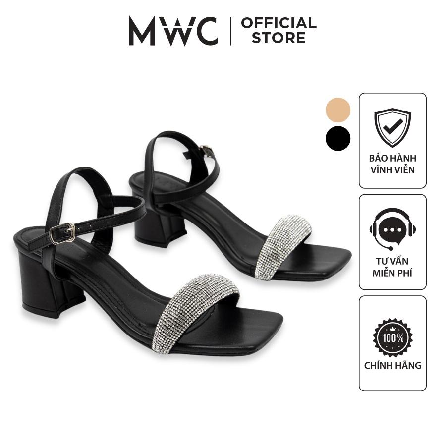 Giày MWC 4305 - Giày Sandal Cao Gót 5cm, Cao Gót Đế Vuông Quai Ngang Đính Đá Sang Chảnh