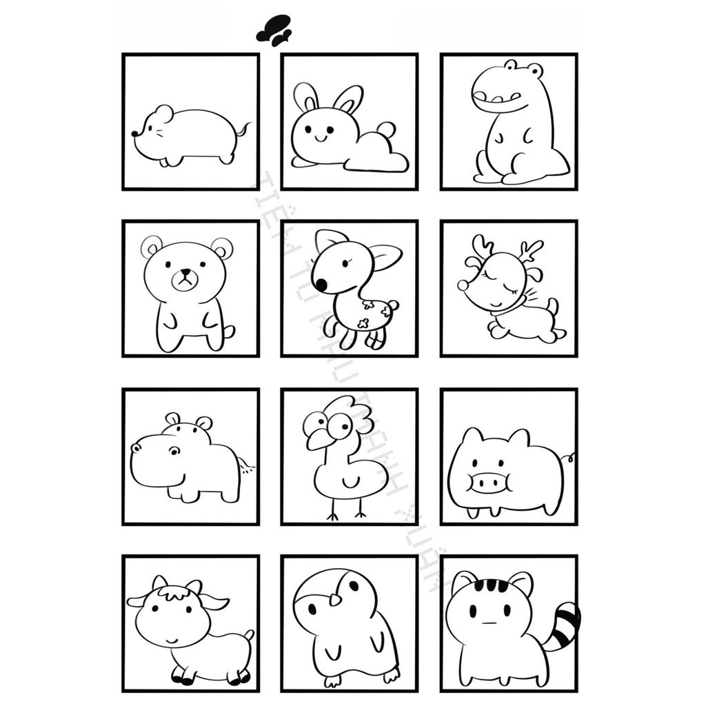 [TX10] Set 12 Tờ Tranh Tô Màu Hình Vui Nhộn Cute Cho Bé Kích Thước A5 Dành Cho Màu Sáp, Màu Chì