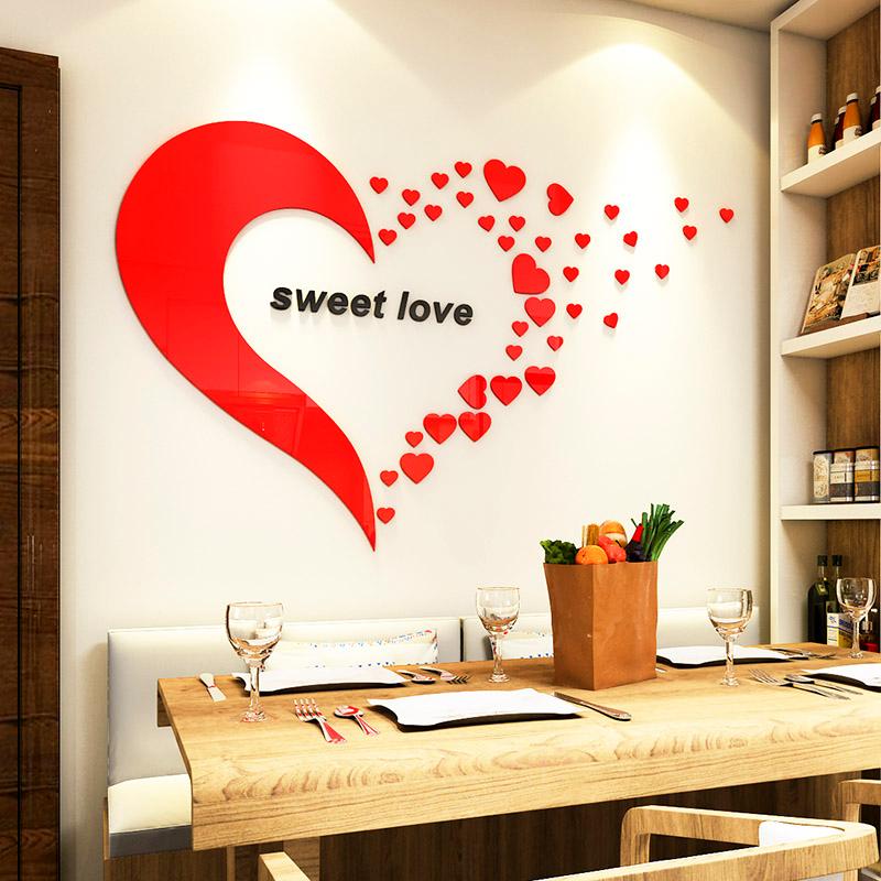 Tranh dán tường mica 3d decor khổ lớn trái tim sweet love lãng mạng trang trí phòng khách, phòng ngủ, phòng cưới