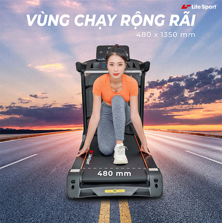 Máy Chạy Bộ Lifesport LS-5000,Máy Chạy Bộ Hiển Thị Nhịp Tim Lượng Calo Và Tốc Độ Và Quãng Đường Chạy, Vùng Chạy Rộng