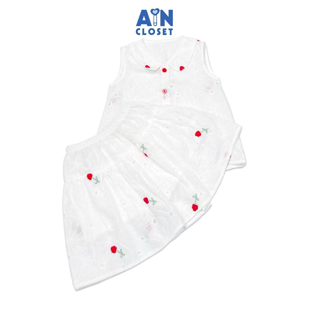 Bộ áo váy ngắn bé gái họa tiết Hoa đỏ cotton thêu - AICDBGAVQ45I - AIN Closet