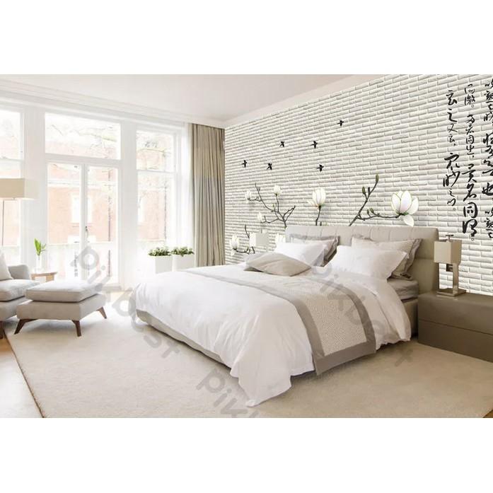Tranh dán tường Bức tường chim hoa hiện đại, tranh dán tường 3d hiện đại MS900617
