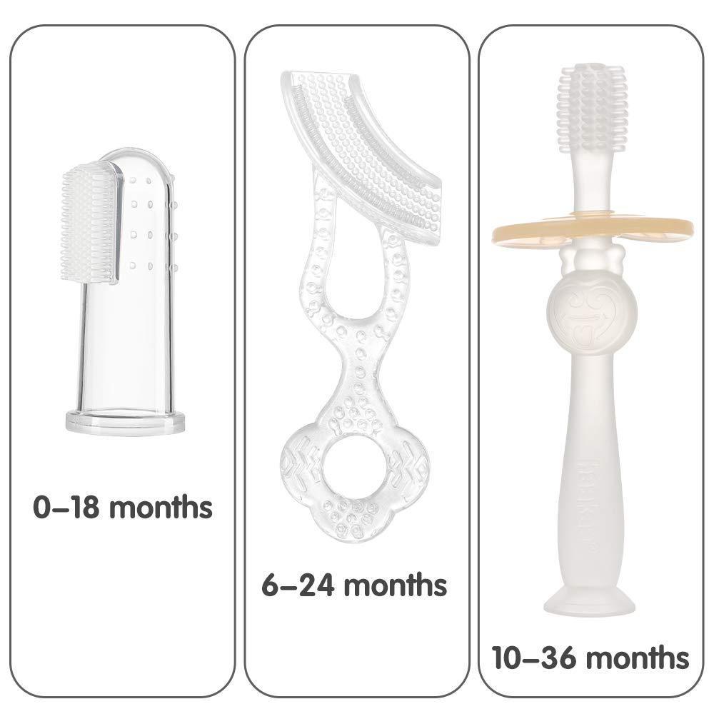 Bộ dụng cụ vệ sinh răng miệng cho bé Haakaa. Chất liệu silicone cao cấp, mềm mại. Không chứa BPA, PVC và phthalate