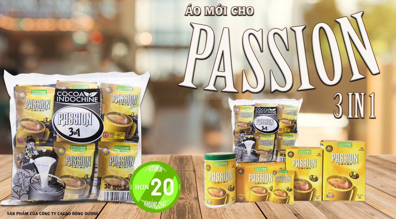 Bột Cacao Hòa Tan Passion 3 In 1 Cocoa Indochine (Hộp 15 Gói x 16g)