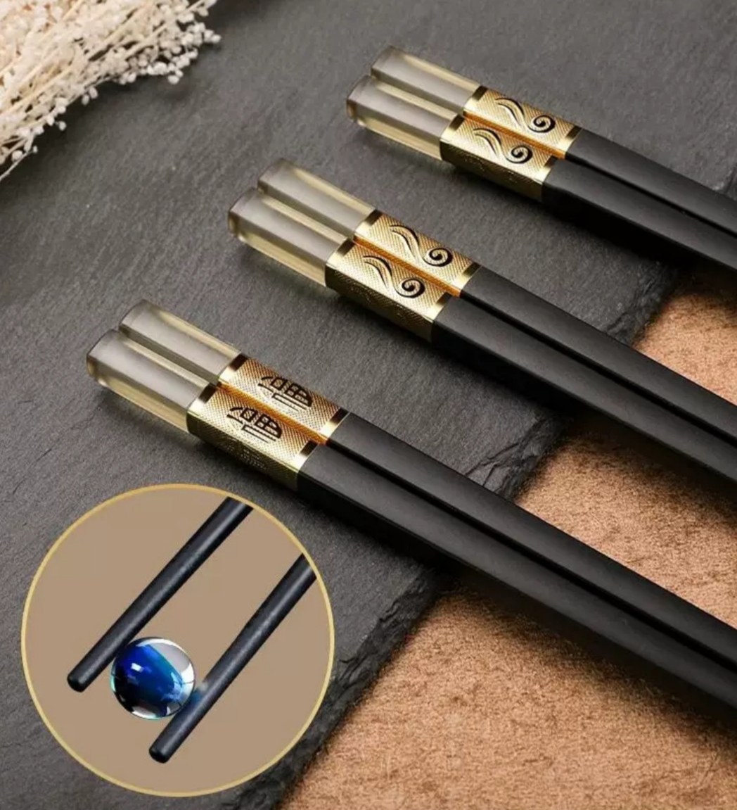 Sét 10 Đôi Đũa Hợp Kim Mạ Vàng Hổ Phách Cao Cấp