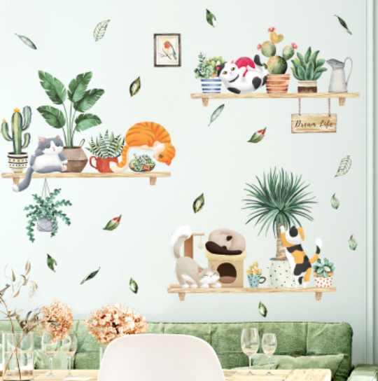 Decal trang trí tường - Xương rồng và sen đá