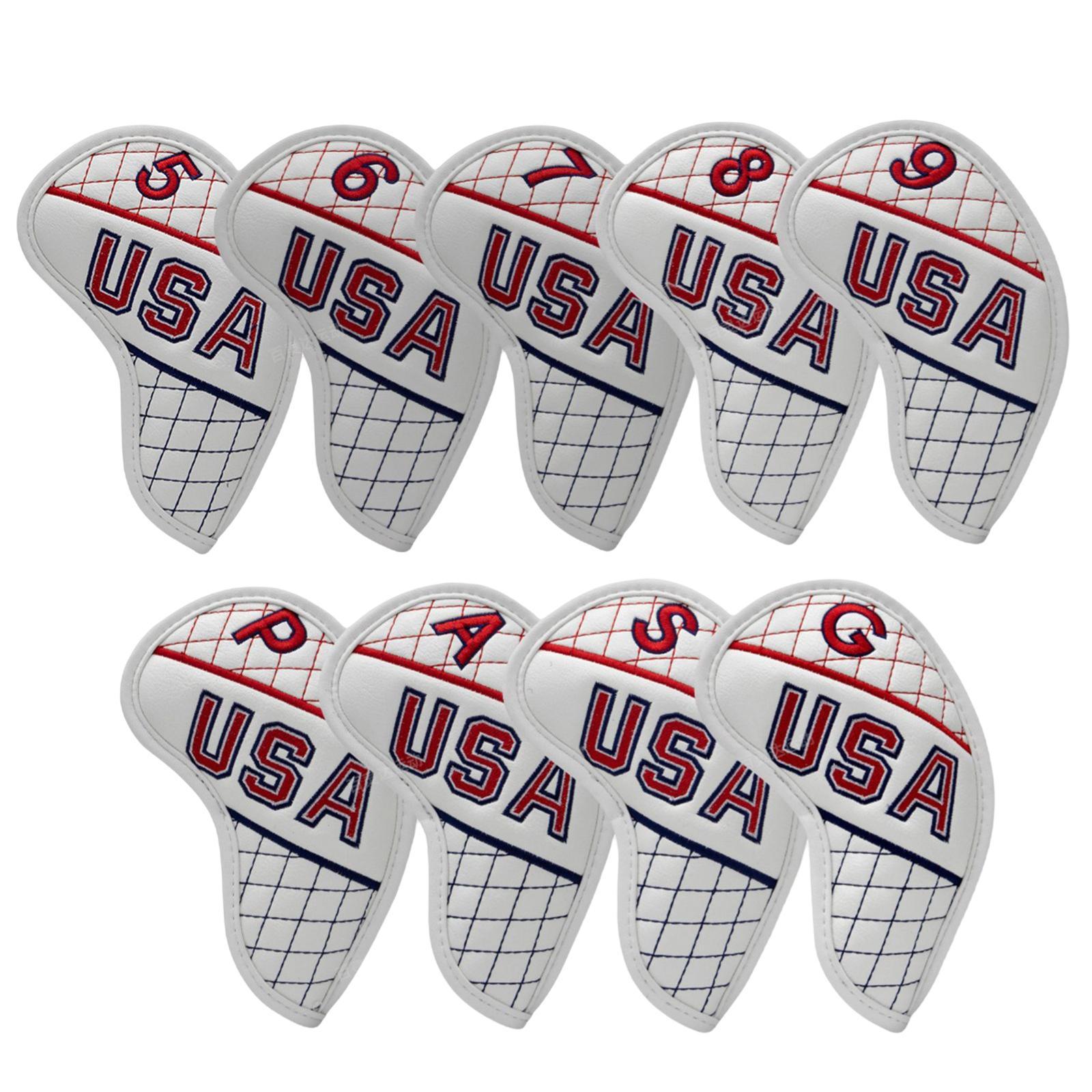 10Pcs Golf Iron Head Covers PU Leather Golf Equipment 5-9 A,S,P,x,G Protector Guard