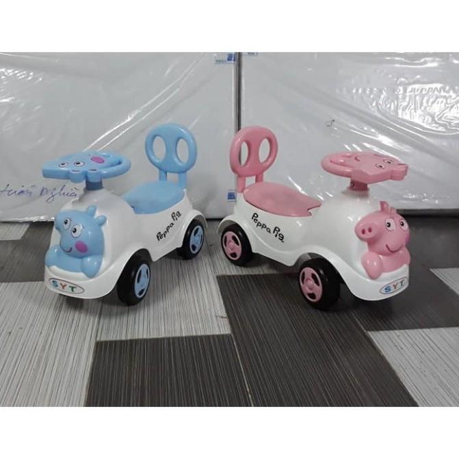 Xe lắc bơi chòi chân Heo Peppapig + nhạc + còi + thùng đồ + tựa lưng (Xe chòi chân cho bé)