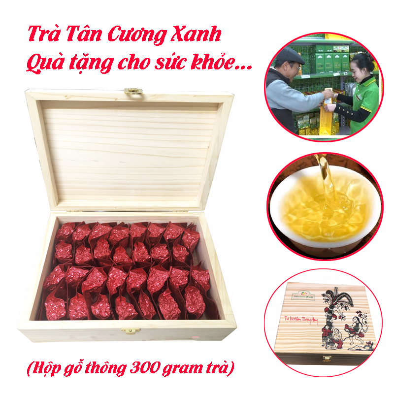 Hộp Trà Xanh Gỗ Thông Tân Cương Xanh 300 gram - Trà Tân Cương thượng hạng Hộp gỗ thông làm quà biếu sếp, biếu người thân, quà tặng đầu năm mới ý nghĩa