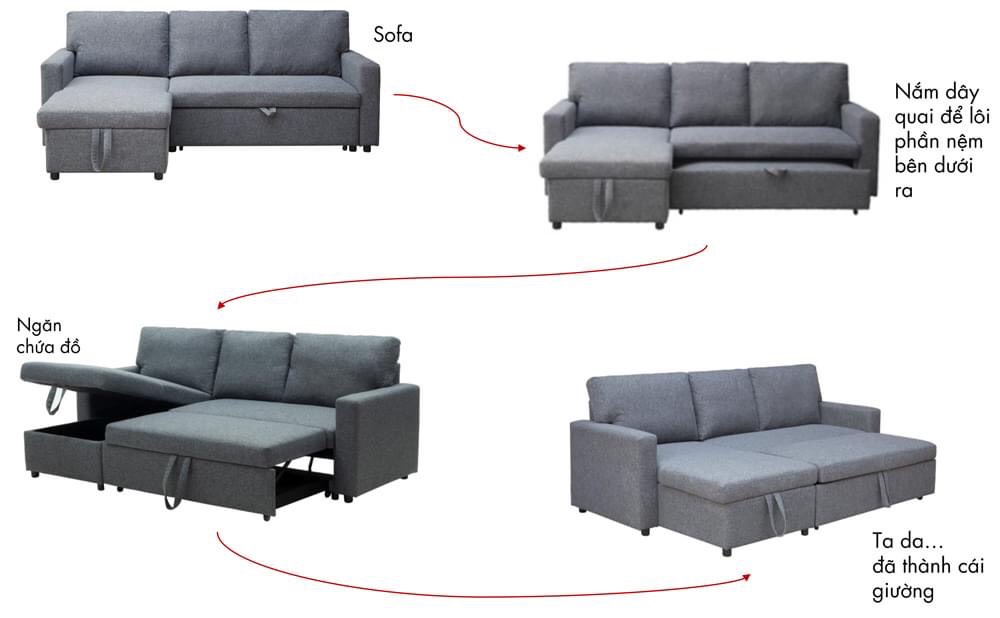 Sofa Giường Có Hộc BAYA SILVA Có Phần Khung Làm Từ Gỗ Thông/ Plywood Chắc Chắn, Bền Đẹp Vỏ Bọc Polyester Êm Ái, Thiết Kế Gọn Gàng Với Ngăn Chứa Rộng Rãi 5249