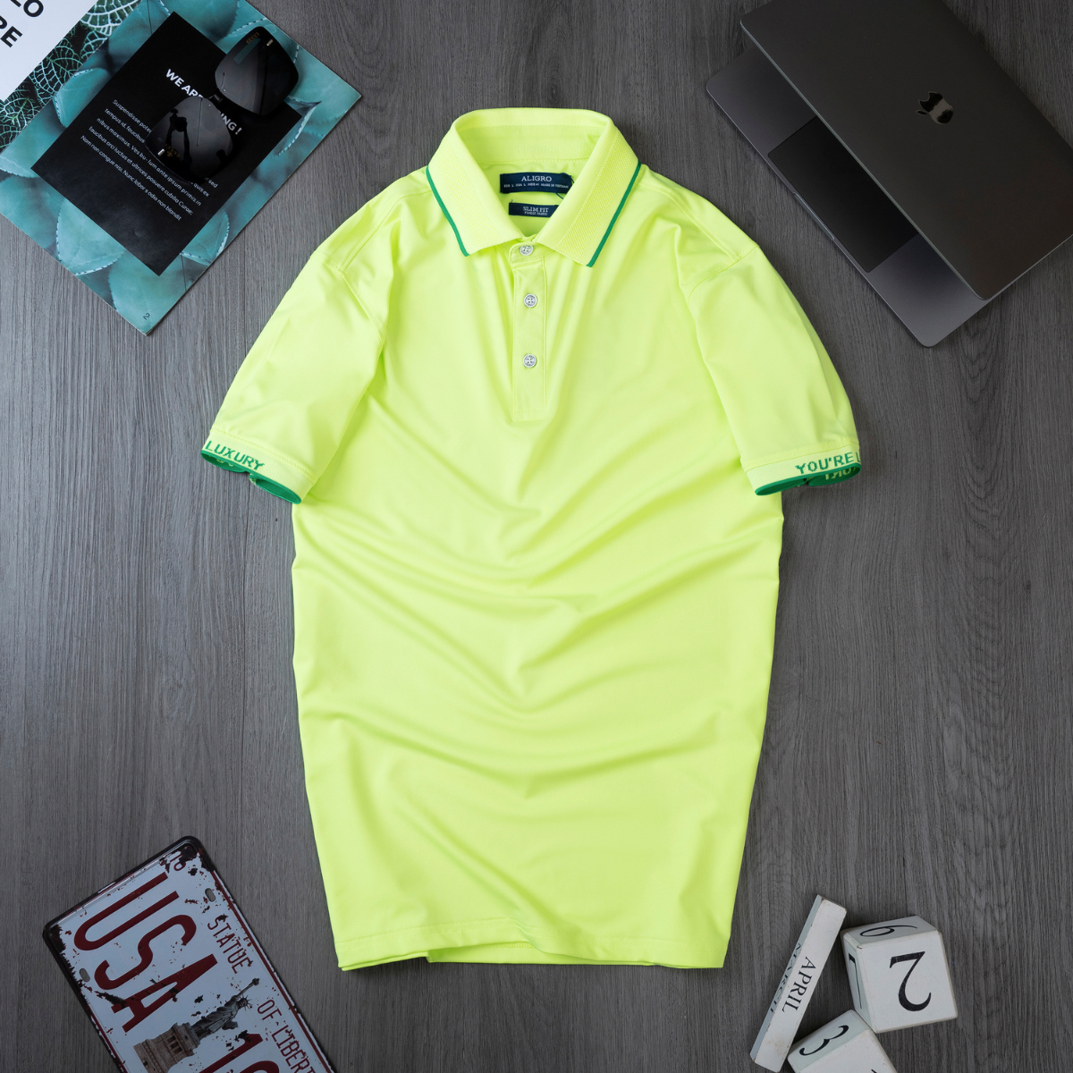 Áo polo golf nam ngắn tay ALIGRO chất vải coolmax màu xanh chuối năng động ALGPLO104