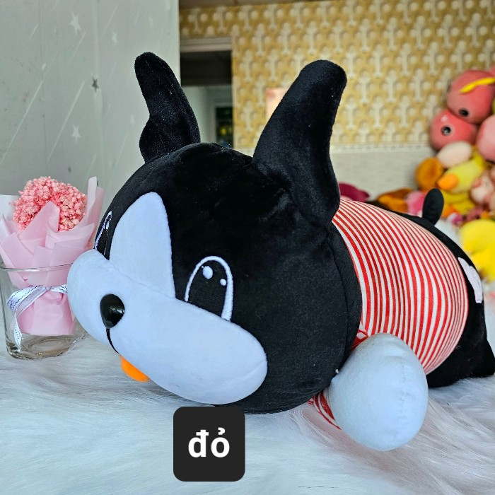Thú nhồi bông chó mực le lưỡi đáng yêu - Size từ 50cm đến 90cm - Quà tặng gấu bông chó mông thêu tim đen