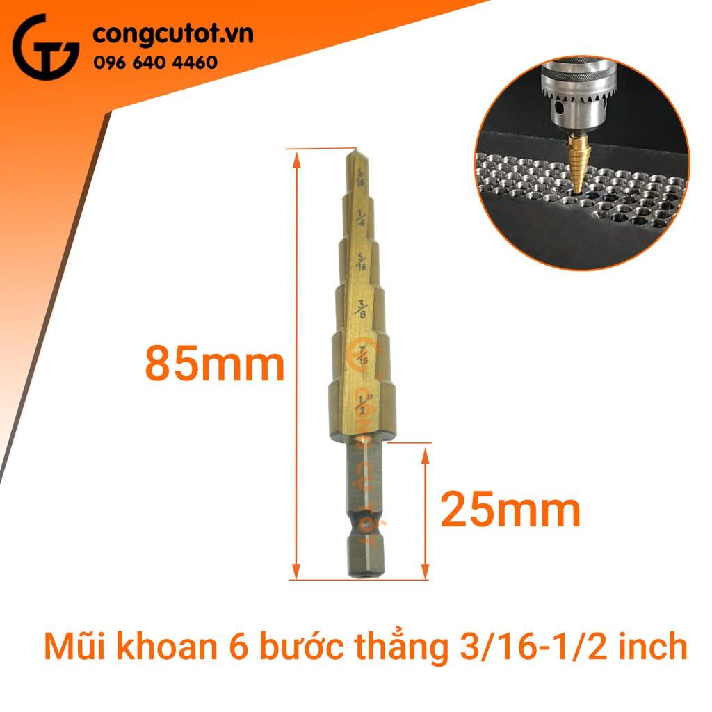 Mũi khoan bước thẳng HSS 4241 hệ inch phủ titan chuôi lục
