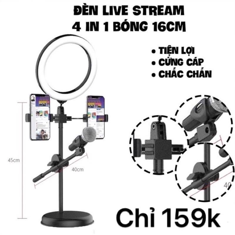 Đèn Live Stream 4in1 Để Bàn Có Chân Đỡ Micro LivesTream Hai Điện Thoại - Bộ Giá Đỡ Điện Thoại Livestream
