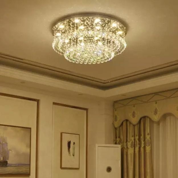 Đèn mâm Ca Sỹ Pha Lê ốp trần M9153 - KT 600x600x350mm, đèn chùm pha lê,