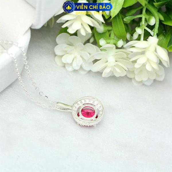 Dây chuyền bạc nữ đá tròn đỏ, vòng cổ nữ bạc S925 thời trang phụ kiện trang sức nữ Viễn Chí Bảo M400315+D400143x