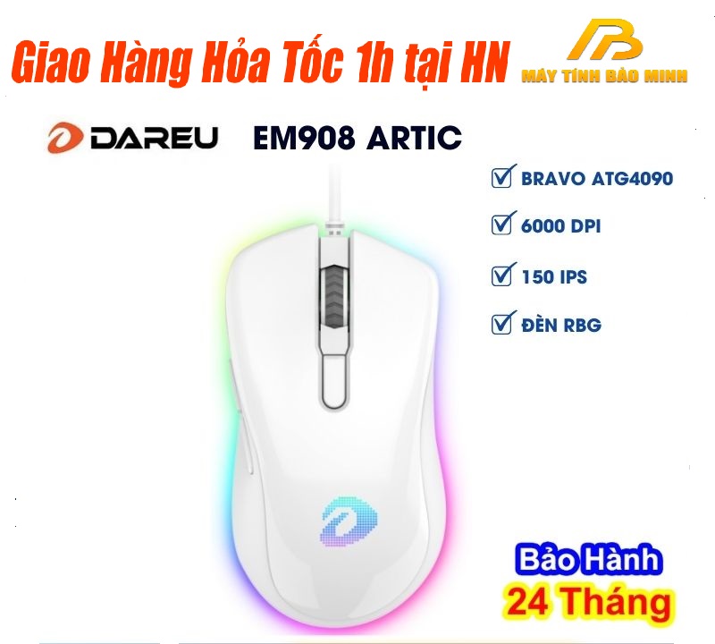 Chuột Gaming Dareu Em908 Màu Trắng - Hàng Chính Hãng