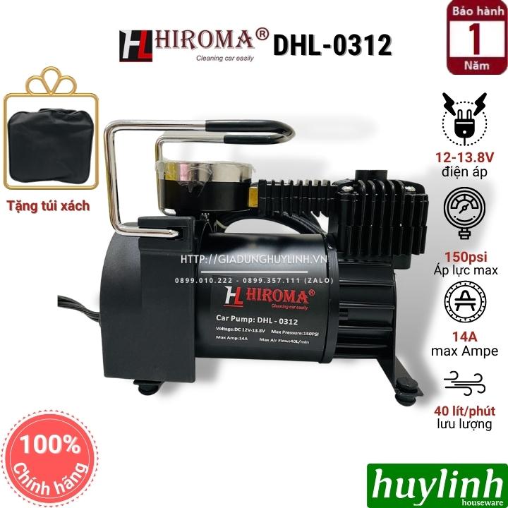 Máy bơm lốp mini ô tô Hiroma DHL-0312 - 12V - Tặng túi xách - Hàng chính hãng