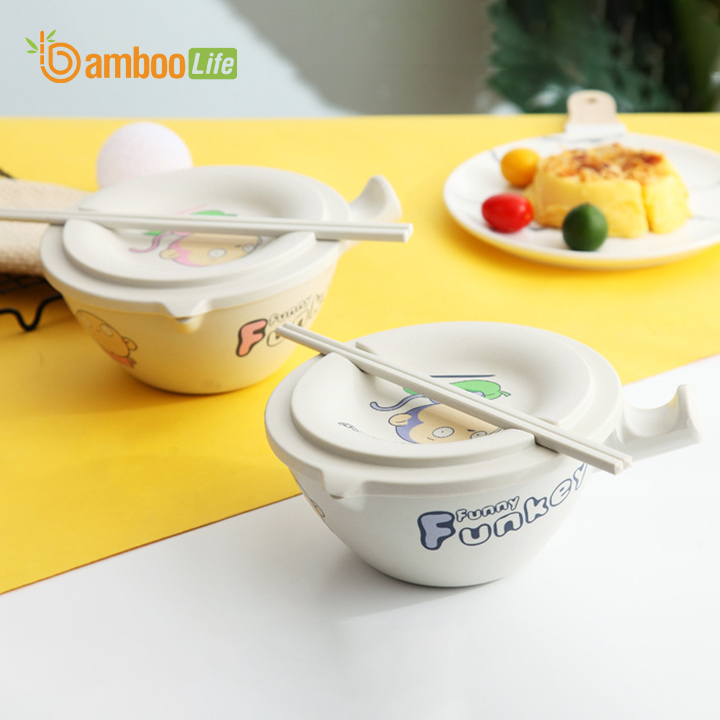 Bát úp mì Bát ăn mì sợi tre Bamboo Life hàng chính hãng BL034 có nắp đậy kèm đũa