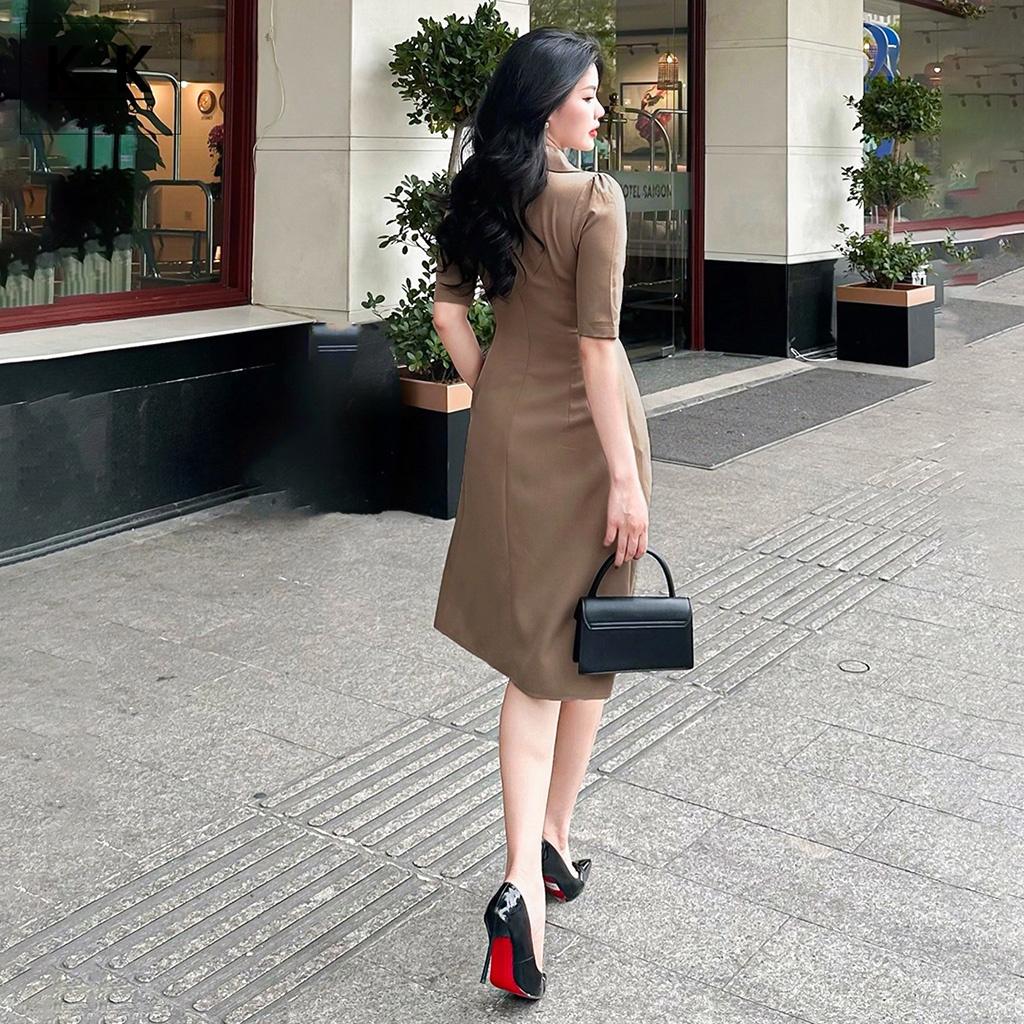 Đầm Xòe Công Sở Tay Lỡ Cổ Sơ Mi K&amp;K Fashion KK119-15 Chất Liệu Kalan