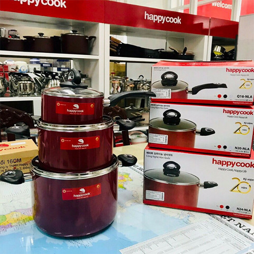 Bộ Nồi Quánh HAPPYCOOK Đáy Từ Chống Dính Nắp Kính Quai Cách Nhiệt Dùng Cho Mọi Loại Bếp- Hàng Chính Hãng