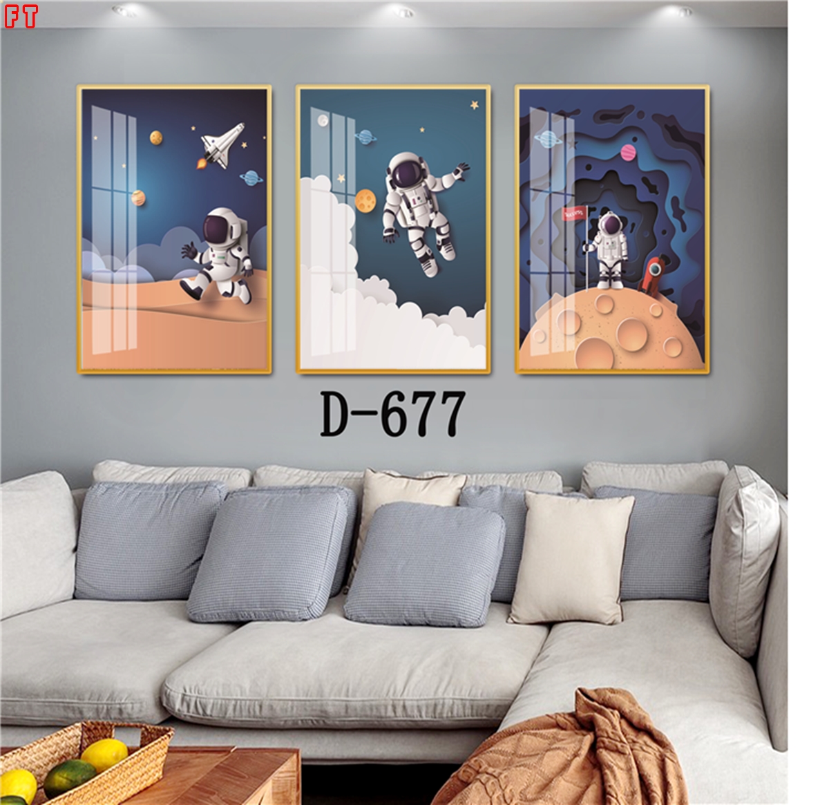 Tranh Canvas Treo Tường Treo Phòng Ngủ Cho Bé - Tranh Bộ 3 Du Hành Vũ Trụ