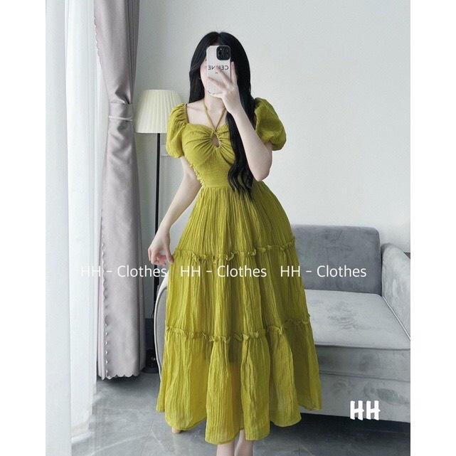 ĐẦM MAXI DÁNG XÈO CỔ KIỂU TAY NGẮN PHỒNG 2 LỚP Y HÌNH BẬN CỰC XINH LUN CÁC NÀNG ƠI - Kem